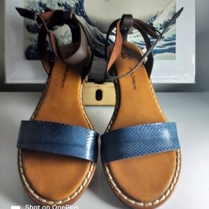 Maliparmi - Blue Open Toe Sandals, Size 37 Leather Heels.
